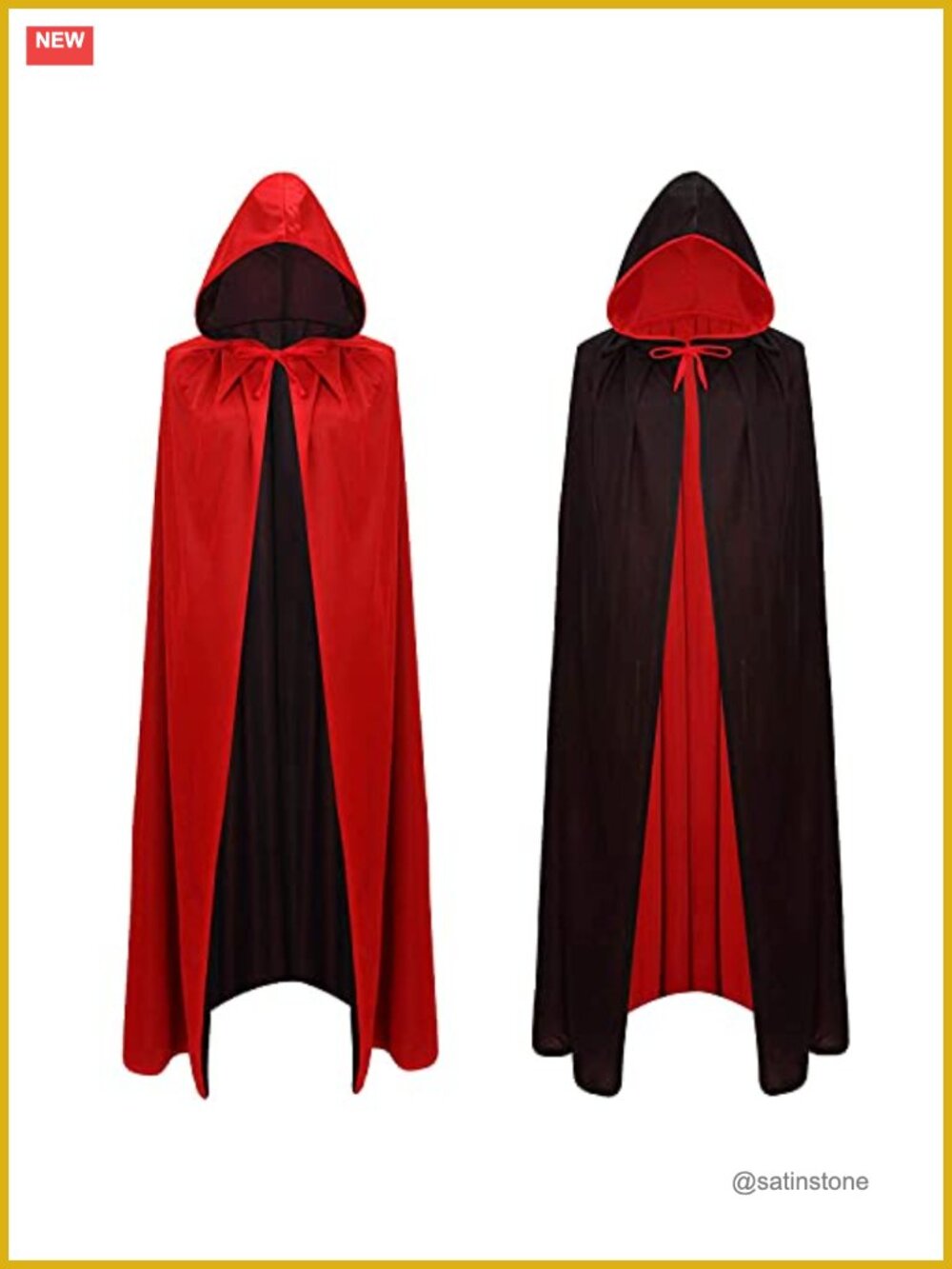 Reversible Hooded Vampire Witch Cloak Cape Halloween Costume Robe Knitted